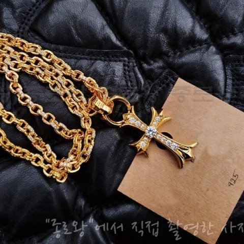 Chrome Hearts 크롬하츠 크로스 위드베일 팬던트 + 페이퍼 S 체인 목걸이 22K골드 (다이아몬드셋팅)